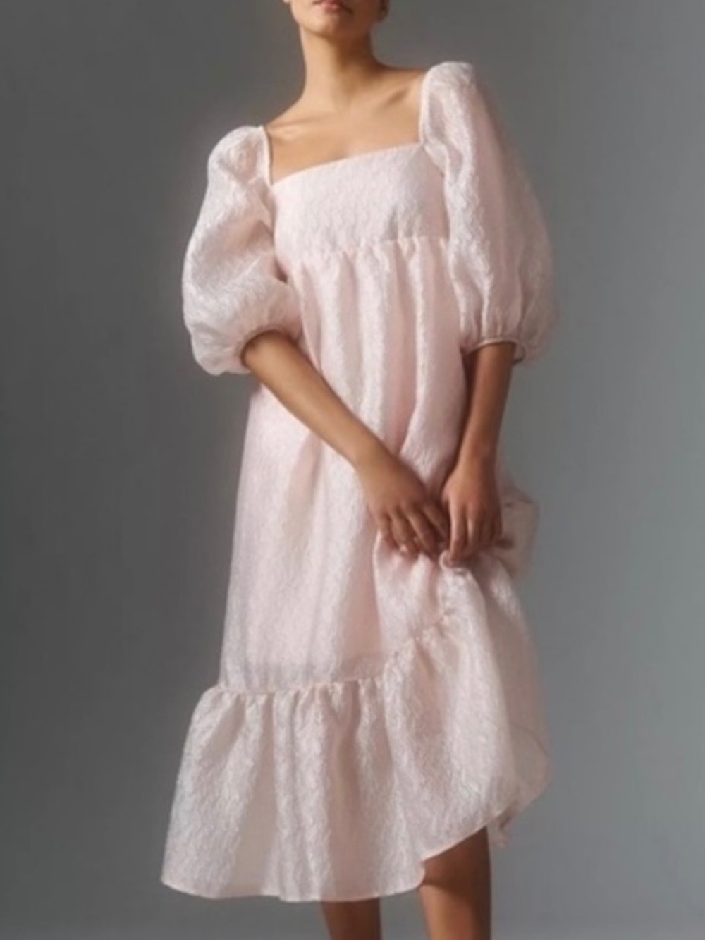 Pink Textured Puff Sleeved Anthropologie Dress - Size Small